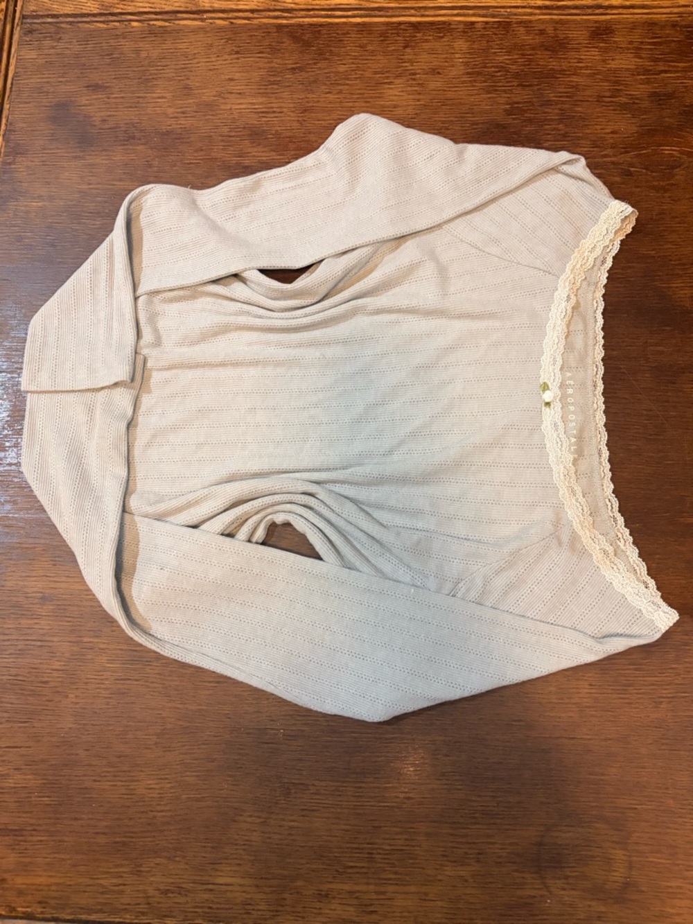 Aeropostale Light Gray Lace-Trim Ribbed Knit Top